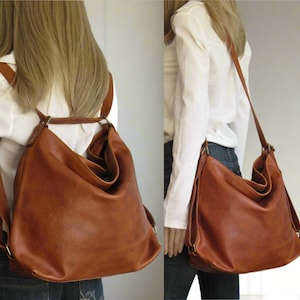 Tan Leather Backpack Convertible Bag, Shoulder and crossbody - Functional & Stylish