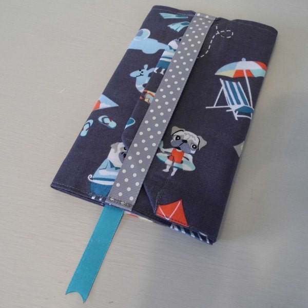 SALE. Beach Pugs Handmade Fabric E.U. Pet Passport Cover