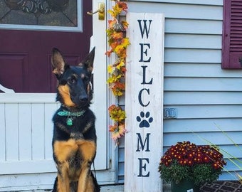Welcome Paw Print Porch Sign, Welcome Porch Sign, Leaning Porch Sign, Paw Print Porch Sign
