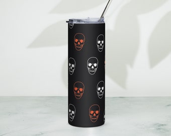 Skull Tumbler, Skull Water bottle, Halloween Water bottle, Halloween Water Tumbler, Halloween Gift, Spooky Gift, Spooky Season Drinkware