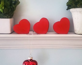 Red Wooden Hearts Set of Three, Valentines Hearts, Wooden Valentines Hearts