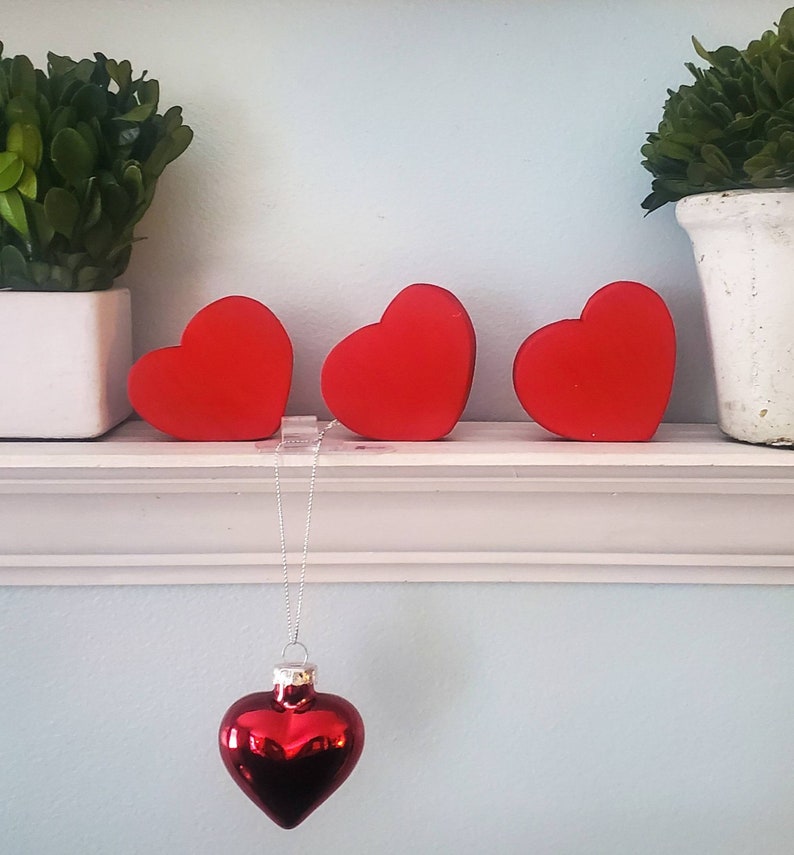 Red Wooden Hearts Set of Three, Valentines Hearts, Wooden Valentines Hearts image 1