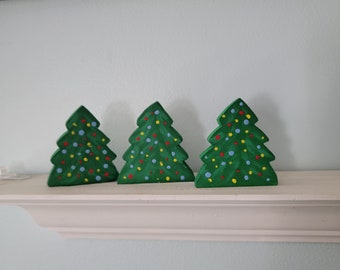 Christmas Tree Decor, Mini Wood Christmas Tree Set, Mini Wood Pine Tree, Christmas Tree Shelf Decor, Christmas Tree Place holder