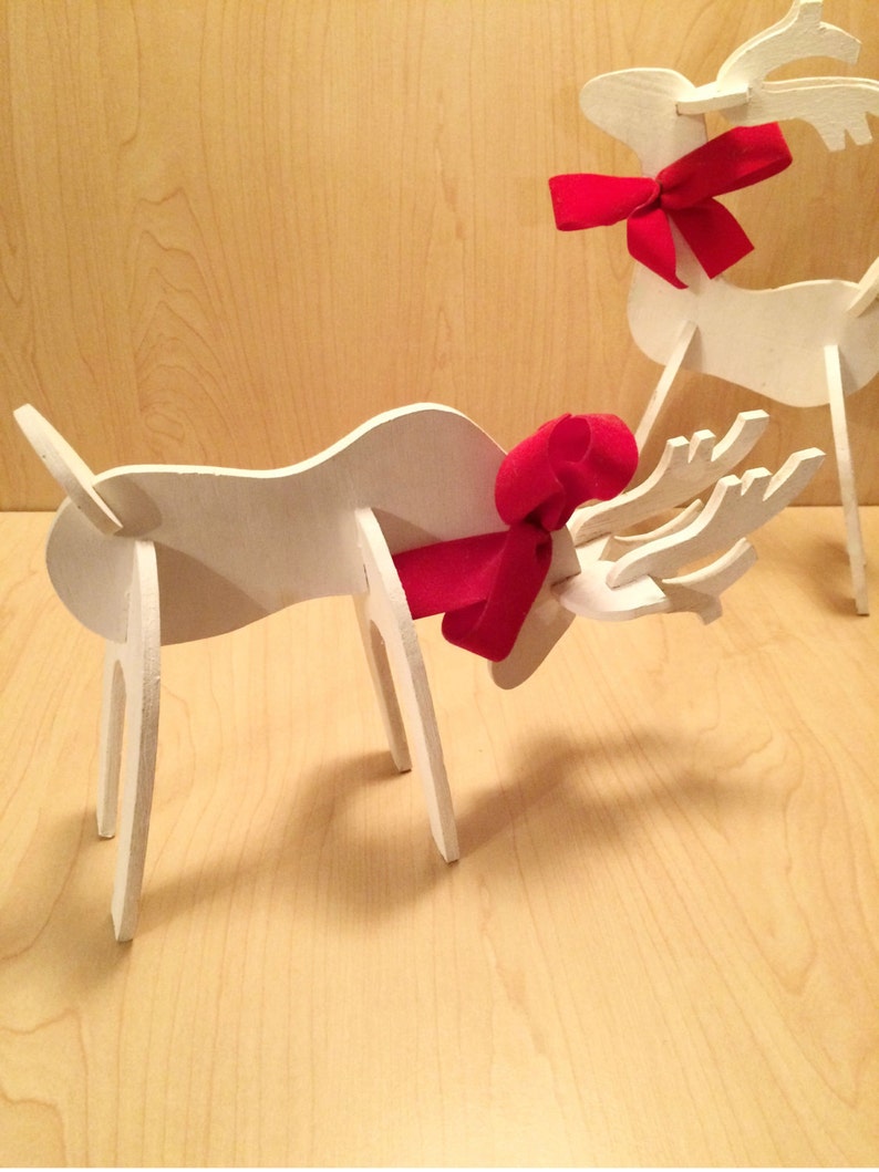 Wooden White Reindeer, White Wood Reindeer, Reindeer Mantle Decor, White Reindeer Centerpiece