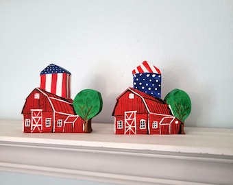 Decoración de granja, adornos de granjero, granero de madera, escena de granja, juego de 2 graneros, pequeño granero, decoración de granero, regalo de granjero, decoración campestre