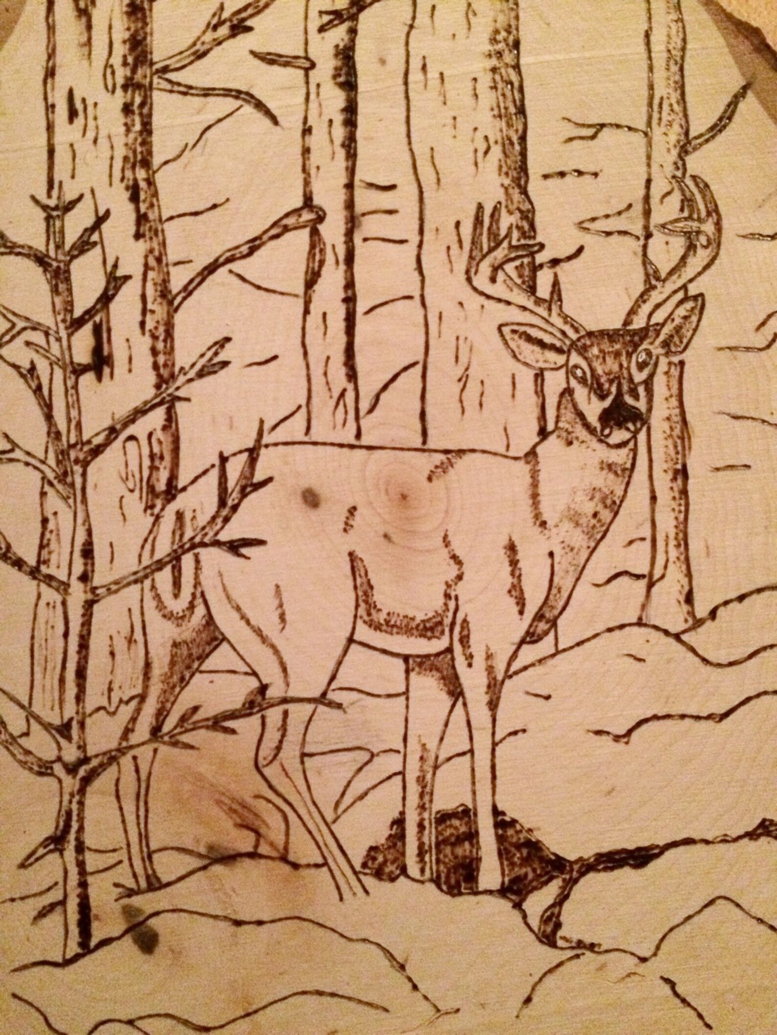 Deer Decor, Woodburning of Deer in the Woods on Tree Stump, Outdoor ...