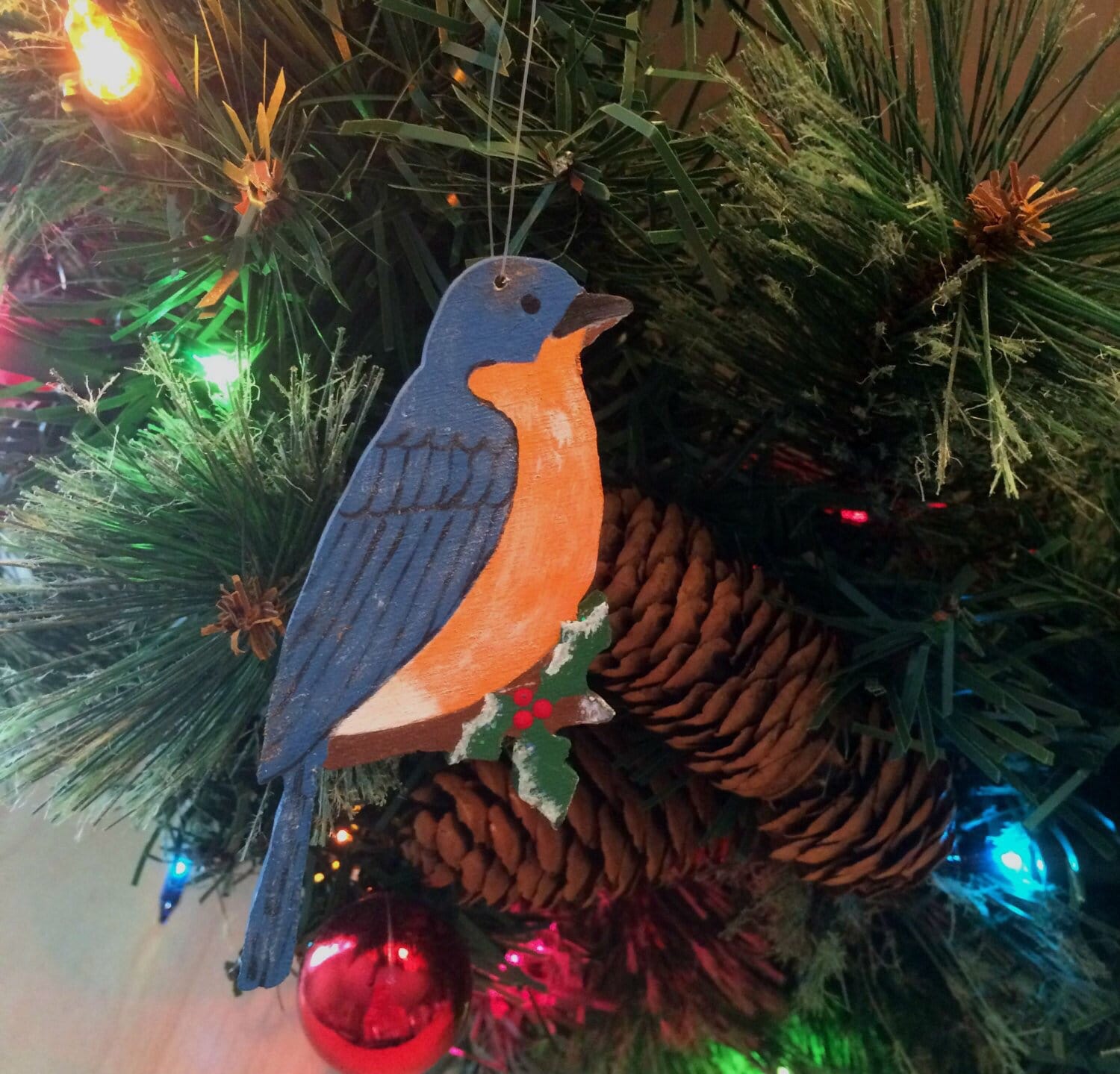 Bluebird Ornament, Wood Bluebird Christmas Ornament, Handpainted
