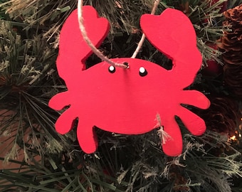 Crab Ornament - Wooden Crab - Crab Christmas Ornament - Handmade Ornament - Beach Ornament