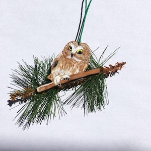 Eulen Ornament - Eule im Baum - Vogel Ornament - Holz Vogel Ornament