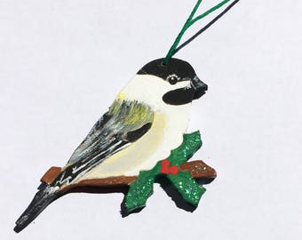 Chickadee Ornament, Wooden Chickadee, Black Capped Chickadee Ornament, Wooden Bird Ornament