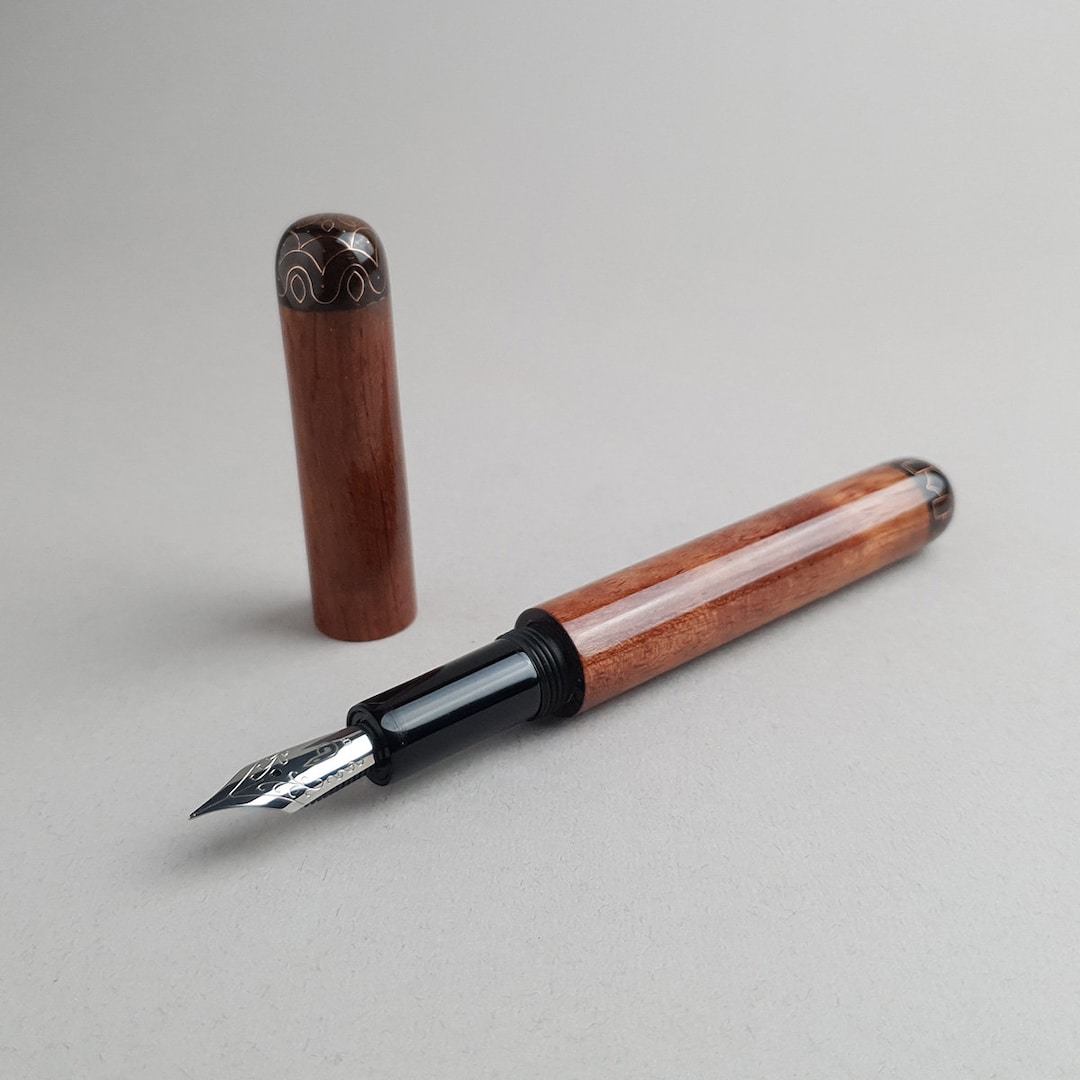 Wooden Fountain Pen With Copper Wire Inlayed Finials Etsy