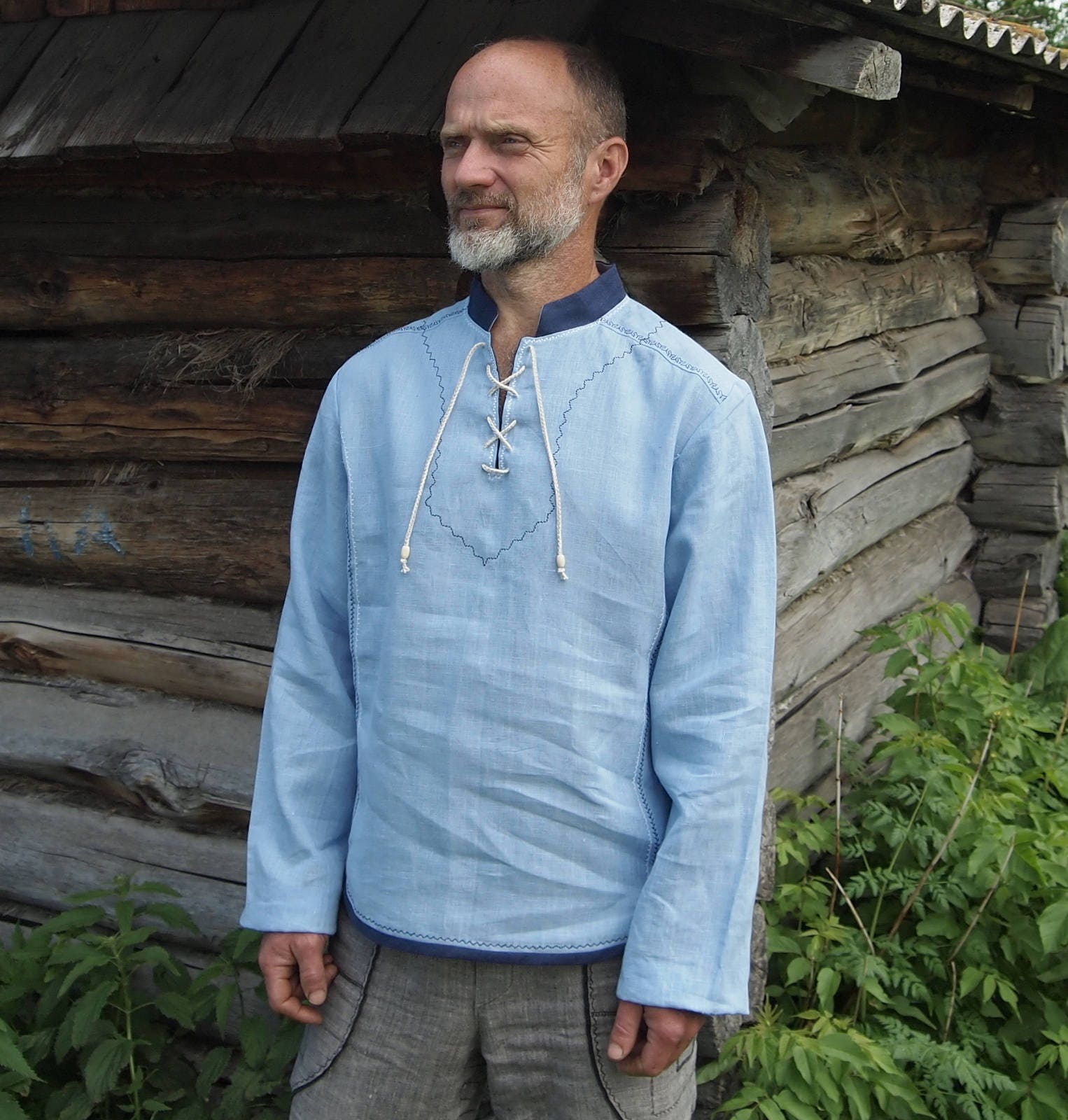 Pure Linen Men's Shirt Finist in Sky Blue Colour /rustic | Etsy