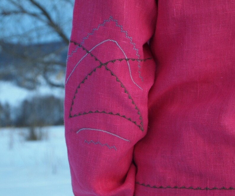 Pure linen men/'s shirt Altai rustic shirt embroidered ethnic shirt