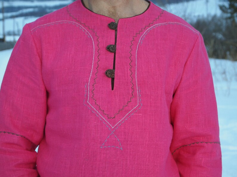 Pure linen men/'s shirt Altai rustic shirt embroidered ethnic shirt