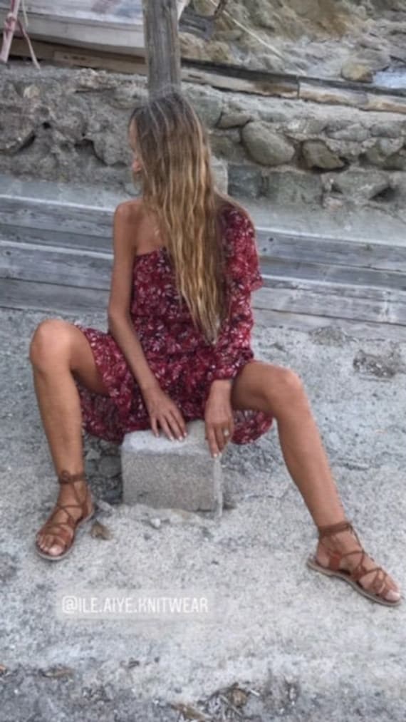 red one shoulder floral frill dress, boho dress, t
