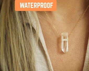 14K Gold Quartz Necklace Raw Quartz Crystal Necklace Stone Charm Jewelry Quartz Choker Layering Minimalist Simple Modern Bride Tiny Crystal