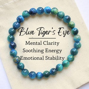 Blaues Tigerauge Perlenarmband Energie Kristall Schmuck für Angst 6 mm Layering Mala Naturstein Armband Ruhe, Beruhigung Yoga Schmuck