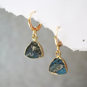 14k Gold Labradorite Earrings, Huggie Hoop Earring, Charm Hoop Classic Earrings, Gift Set Birthstone Huggies, Dangle Gemstone Ear Jacket