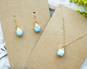 14k Gold Turquoise SET OF TWO Earrings and Necklace, Turquoise Jewelry, Gold Jewelry, Jewelry Set, Ready to Gift, Gift Ideas, Gift Basket