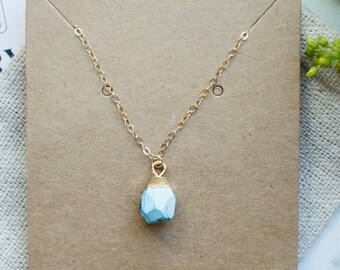 14k Gold Turquoise Necklace, Minimalist, Birthstone Crystals, Dainty Jewelry, Handmade For Women, Bridesmaid, Anniversary, Wedding Gift