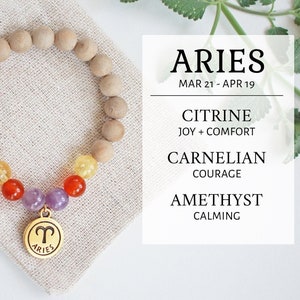 Aries Zodiac Astrology Bracelet, Handmade Personalized Gift Idea, Constellation Horoscope Celestial Jewelry, Citrine Amethyst Carnelian Gift