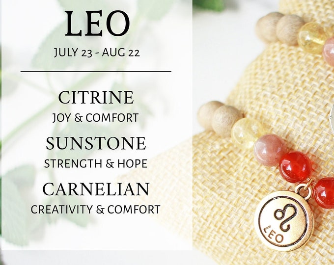LEO Astrology Star Sign Bracelet, July August Zodiac Charm, Wooden Celestial Family Pendant, Handmade Birthstone Custom Gift, Yoga Jewelry