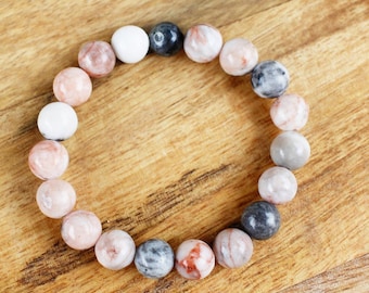 Mala Beads, Mala Bracelet, Bracelet, Beaded Bracelet, Jewelry, Pink Jasper, Bohemian Style Jewelry, Natural Stone, Yoga Stack, Om Mala