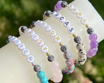 Custom Lava Bead Name Bracelet Personalized Beaded Bracelets Dainty Christmas Gift Birthday Gift Initial Charm Gift For Mom Gift for her