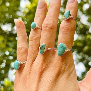 Turquoise Crystal Gemstone Ring, Gold Silver Rose Gold Ring, Personalized Handmade Jewelry, Unique Trendy Gift Idea, Raw Stone Wire Wrapped