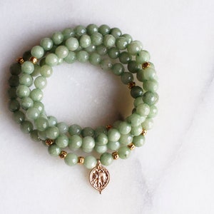 Jade Wrap Bracelet, Gemstone Bracelet, Mala Bracelet, Wrist Mala, Natural Stone, Jade, Gold Charm, Calming Bracelet, Beads, Yoga Bracelet