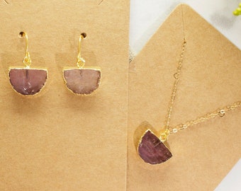 14k Gold Amethyst SET von zwei Schmuck, Amethyst Ohrringe, Amethyst Halskette, Februar Geburtsstein, Kristallschmuck, Schmuckset, Geschenkset