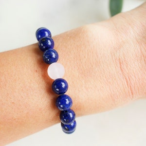 Lapis Lazuli Rose Quartz Mala Bead Bracelet Stretch Bracelet Blue Mala Yoga Mala Stackable Gift Gemstone Bracelet Beaded Bracelet Calming