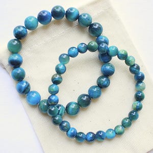 Blaues Tigerauge Perlenarmband Energie Kristall Schmuck für Angst 6 mm Layering Mala Naturstein Armband Ruhe, Beruhigung Yoga Schmuck