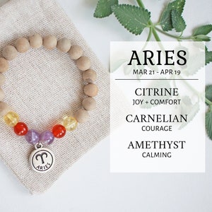 Aries Zodiac Astrology Bracelet, Handmade Personalized Gift Idea, Custom Birthday Horoscope Set, Crystal Unique Energy Bracelet, Gift Ideas