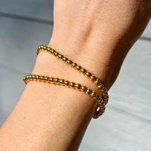 Gold Stacking Bracelet Beaded 4mm Stackable Layering Name Bracelet Accent Add On Item Gift Idea for Her Simple Dainty Delicate Gold Bracelet