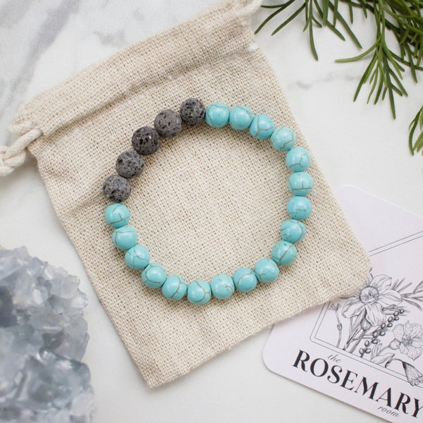 Turquoise, Turquoise Bracelet, Turquoise Jewelry, Essential Oil Bracelet, Lava Bracelet, Diffuser Bangle, Beach Bracelet, Summer Jewelry