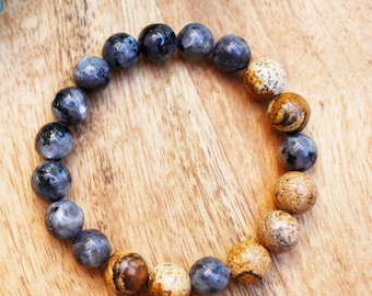 Jewelry, Bracelet, Beaded Bracelet, Mala Bracelet, Mala Beads, Jasper, Labradorite, Bracelet for Men, Brown Mala, Yoga Gift, Buddhist Mala