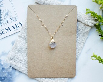 14k Gold Herkimer Diamond Necklace, Diamond, April Birthstone, Birthday Gift, Gift for Mom, Gift, Handmade Jewelry, Crystal Jewelry