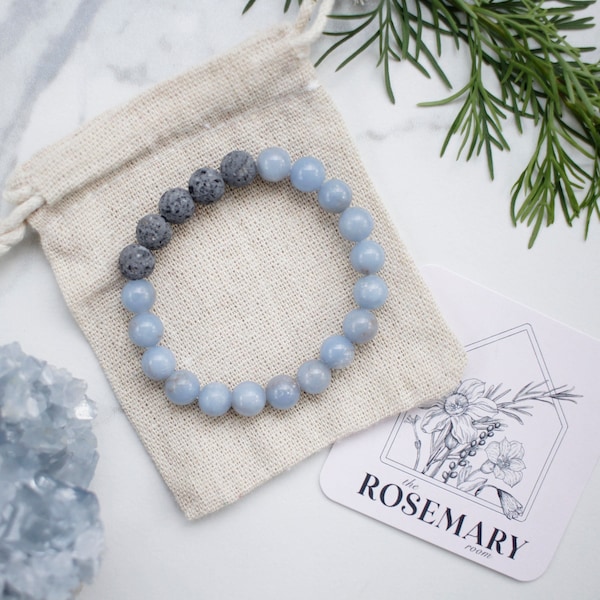 Angelite Bracelet, Angelite Jewelry, Essential Oil Bracelet, Lava Bracelet, Oil Diffuser, Summer Jewelry, Spring Jewelry, Gift for Her, Yoga