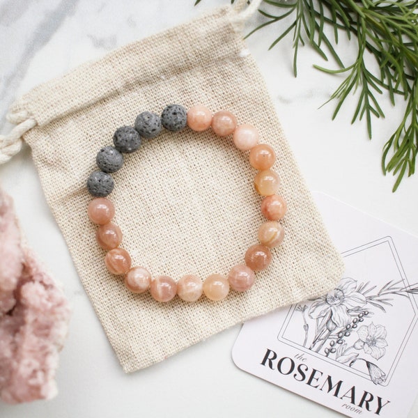 Sunstone, Sunstone Bracelet, Sunstone Jewelry, Essential Oil Bracelet, Lava Beads, Diffuser Bangle, Gift for Mom, Mothers Day Gift, Bohemian