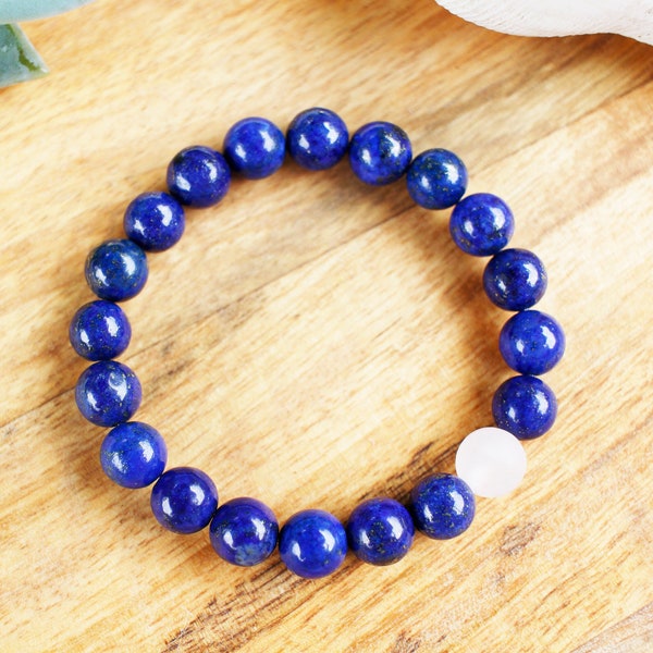 Lapis Lazuli Rose Quartz Mala Bead Bracelet Stretch Bracelet Blue Mala Yoga Mala Stackable Gift Gemstone Bracelet Beaded Bracelet Calming