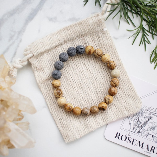 Jasper Bracelet, Picture Jasper, Everyday Jewelry, Natural, Gift for Him, Gift for Men, Essential Oil Bracelet, Tibetan Bracelet, Unique