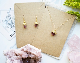 14k Gold Ruby SET OF TWO Jewelry, Ruby Necklace, Ruby Earrings, Gift Set, Crystal Jewelry, July Birthstone, Birthday Gift, Ready to Gift