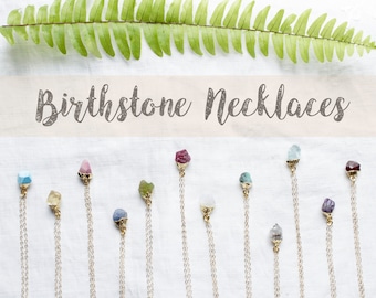 14k Gold Birthstone Necklace, Gold Filled, Family Necklace, Raw Stone Necklace, Gemstone Necklace, Birthday Gift, Rough Stone, Mom Gift