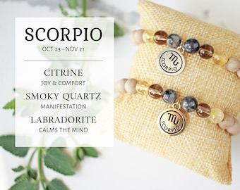 SCORPIO Astrology Zodiac Bracelet, Gemstone Crystal Birthstone Jewelry, Custom Personalized Birthday Gift, Christmas Fall Halloween Gifts