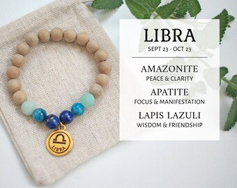 Libra Zodiac Gemstone Bracelet September October Birthday Gift Family Charm Bracelet Custom Birthstone Jewelry Gift Chakra Yoga Crystal Boho