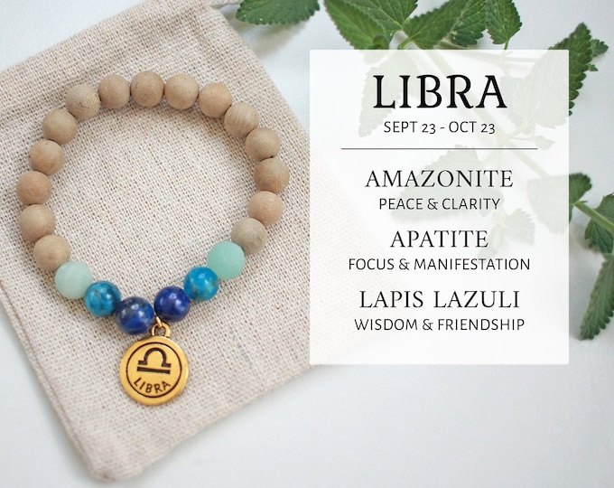 Libra Zodiac Gemstone Bracelet September October Birthday Gift Family Charm Bracelet Custom Birthstone Jewelry Gift Chakra Yoga Crystal Boho