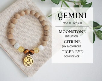 GEMINI Astrology Zodiac Bracelet, Horoscope May June Birthday Gift, Star Sign Gemini Jewelry, Celestial Gemini Gift, Yoga Tag Charm Bracelet