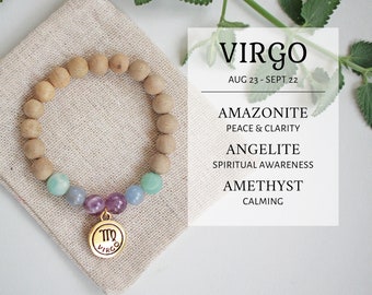 VIRGO Zodiac Astrology Bracelet, Handmade Family Birthstone Jewelry, Custom Friendship Charm Bracelets, Crystal Gemstone Birthstone Gift