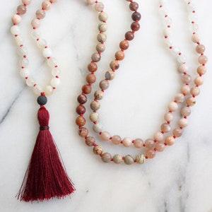 SUN & MOON - 108 Mala Beads, Mala Beads, Mala Necklace, Mala, Tassel Necklace, Prayer Beads, Yoga Gift, Sunstone, Opal, Moonstone Jade